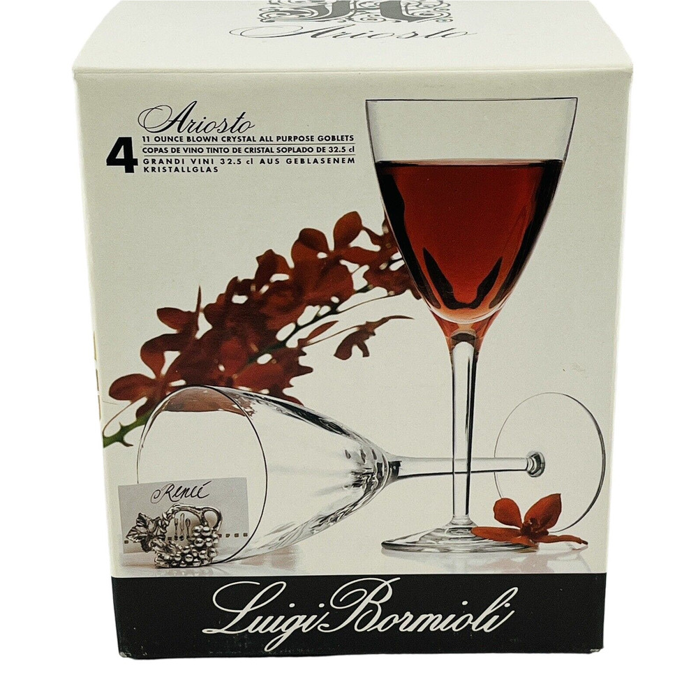 Luigi Bormioli Ariosto Set‎ of 4 Blown Crystal All Purpose Goblets 11oz